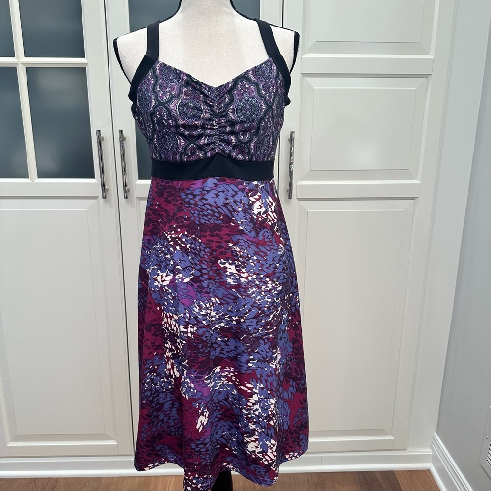 PrAna Amaya Purple Patterned Women's Athletic Dress - Picture 2 of 7